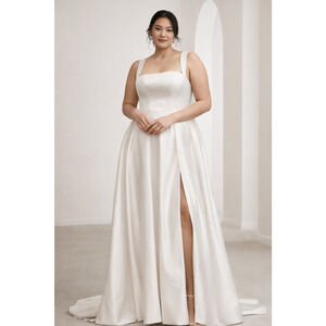 Jenny Yoo Clara Wedding Dress Square Neck Button Back Bridal Gown 22 NWT